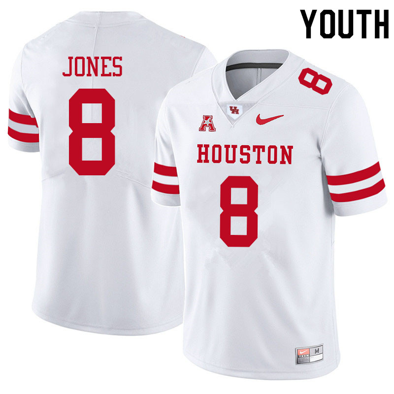 Youth #8 Marcus Jones Houston Cougars College Football Jerseys Sale-White - Click Image to Close